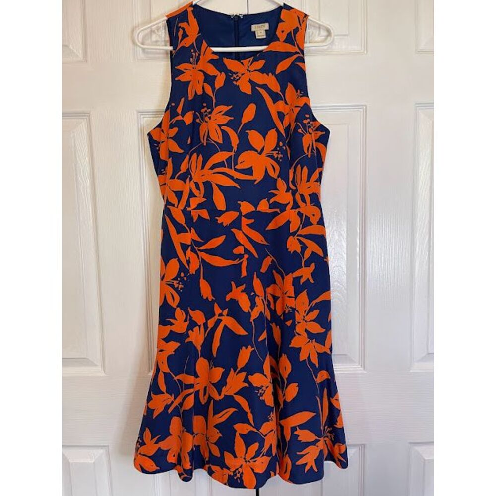 J. Crew Blue/Orange Vibrant Floral Sleeveless Dress Size 8